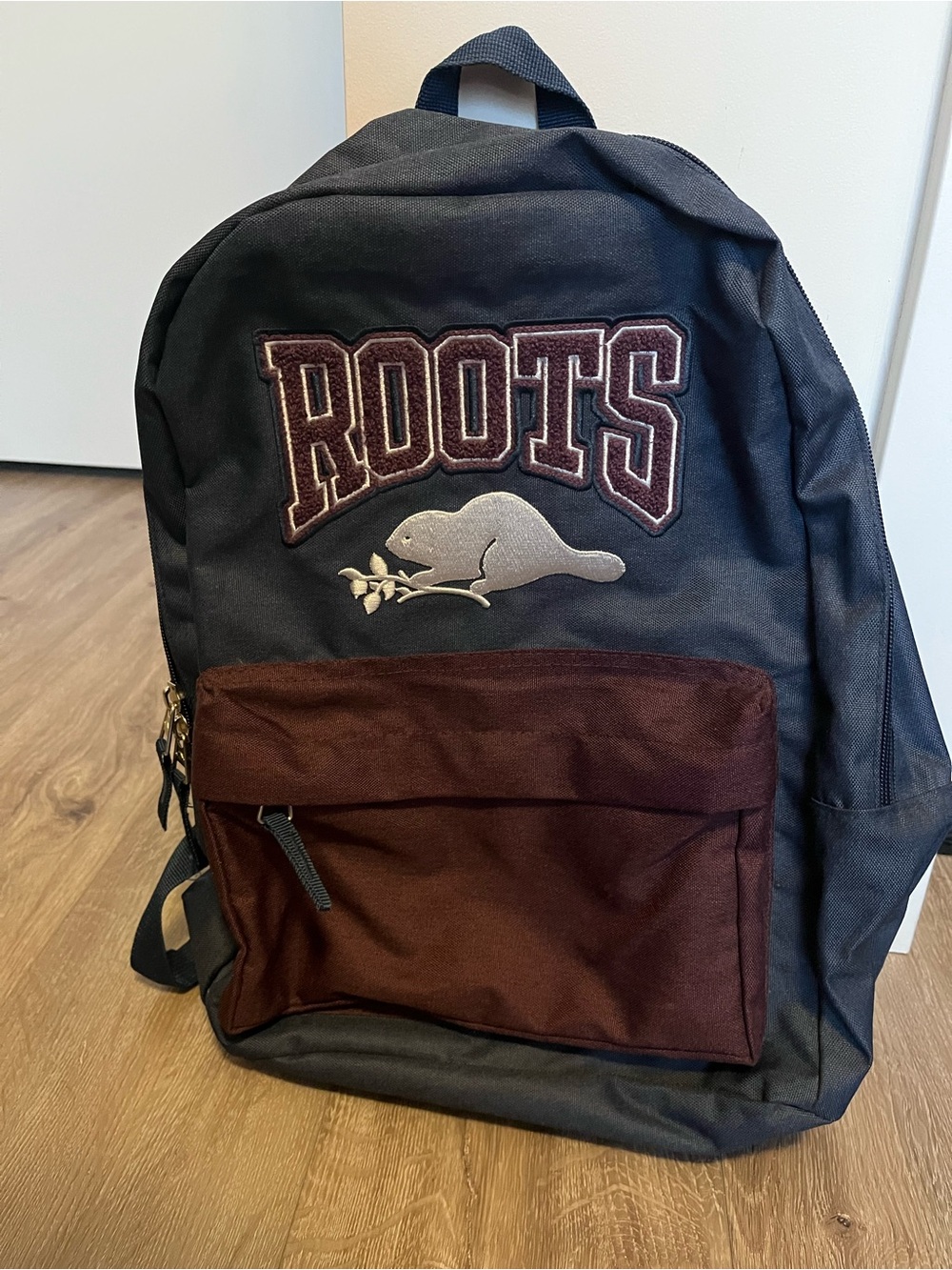 Roots Black & Brown Logo Backpack